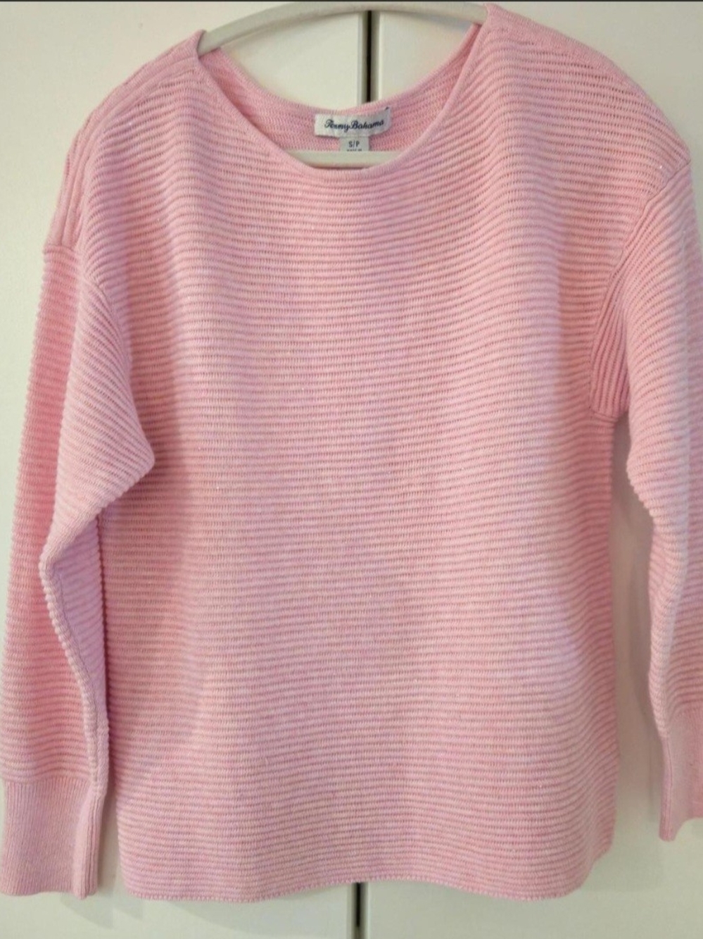 Tommy Bahama Light Pink Ribbed Scoop Crewneck Sweater